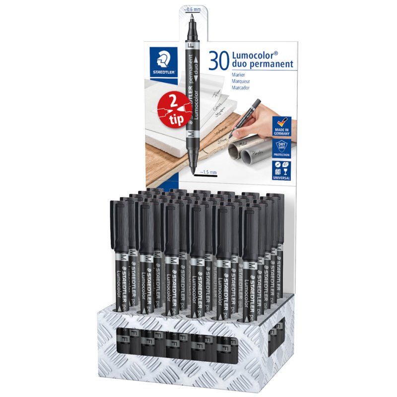 STAEDTLER Lumocolor marqueur permanent duo, rechargeables, noir, 30 pièces